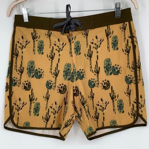 prAna Size 30 Yellow 6” Vintage Swim Boardshorts Morro Cactus Swim Trunks Q3-14 - Picture 3 of 10